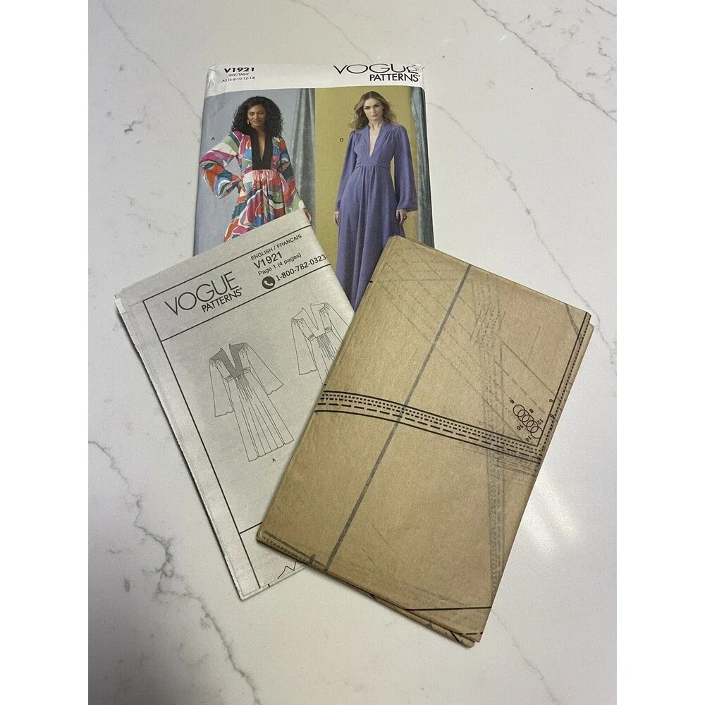 Vogue V1921 Dress Plunging Yoke Detail Front Ties Sizes 6-14 Uncut Easy